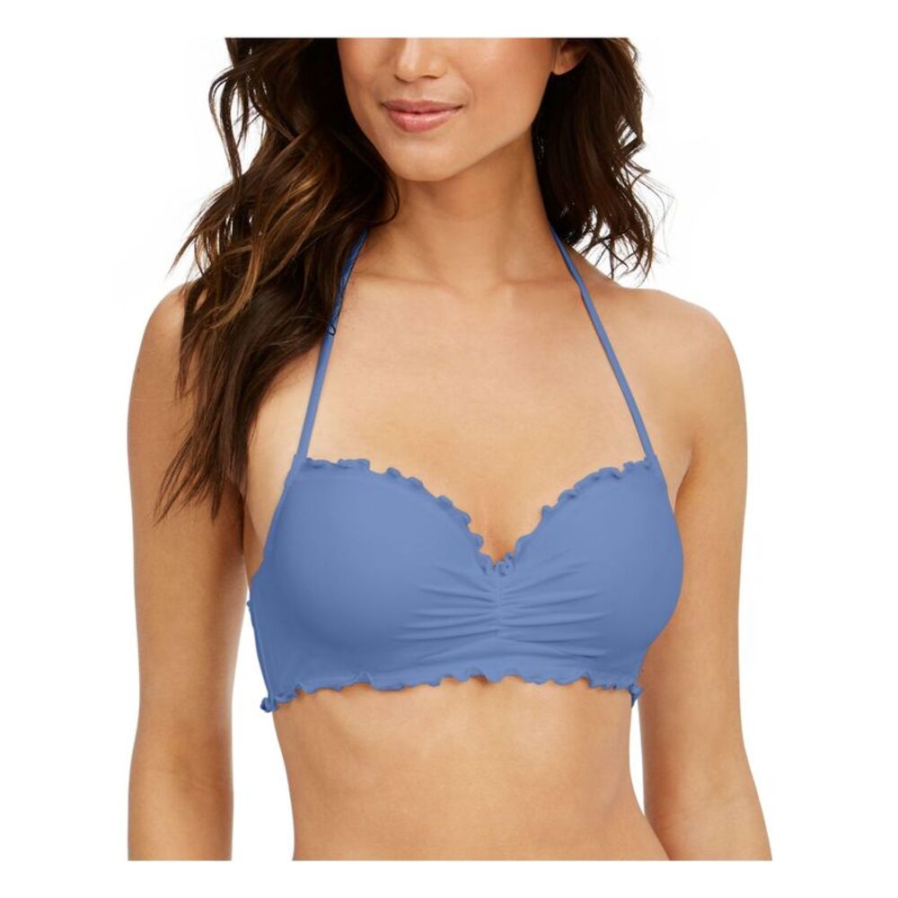 NWT SUNDAZED Women's Purple Ruffled Tie Bikini Nixie Halter Swimsuit Top 36C